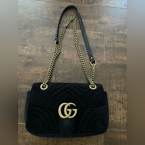 Black Shoulder Bag with Gold Accents